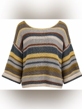 By Together Striped Chunky Knit Sweater M/L Medium Large Boho